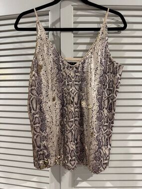 Maven West Beige Sequin Snake-Print Cami